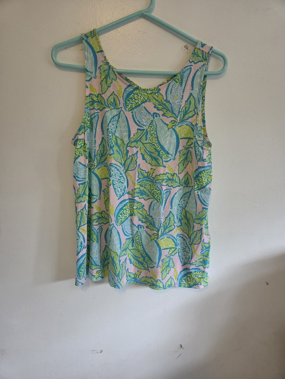 Lilly Pulitzer Pink Tank with Blue & Green Leaf Pattern